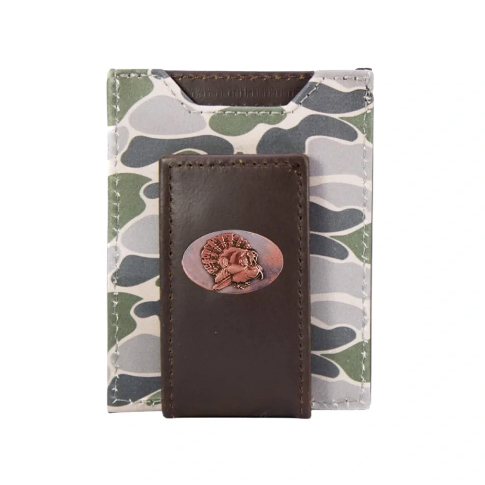 Camo Turkey Leather Card Holder Wallet Brown Green Hunting Outdoor Western C2